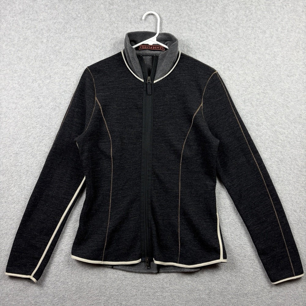 Frauenschuh Jacket Women's 3‎ Gray Wool Blend Full Zip Fleece Lined Stretchy Ski